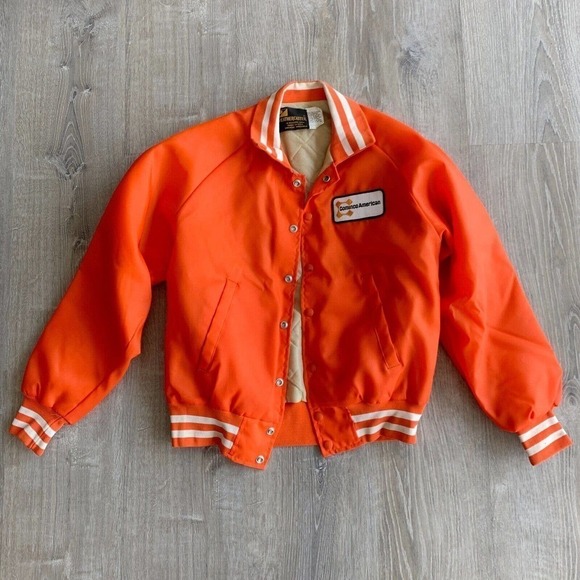 VINTAGE Weathercaster Patch Cominco American Orange Jacket Bomber Coat Medium - Picture 1 of 7